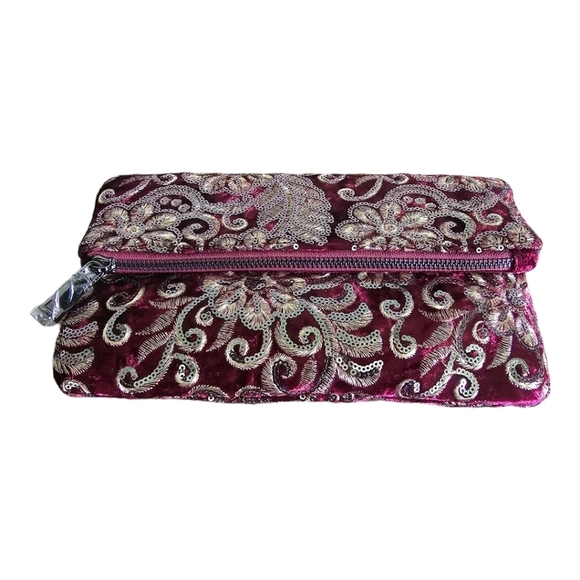 Urban Expressions Crush Velour Wine Embellish Small Wedding Clutch Handb… - Picture 3 of 7